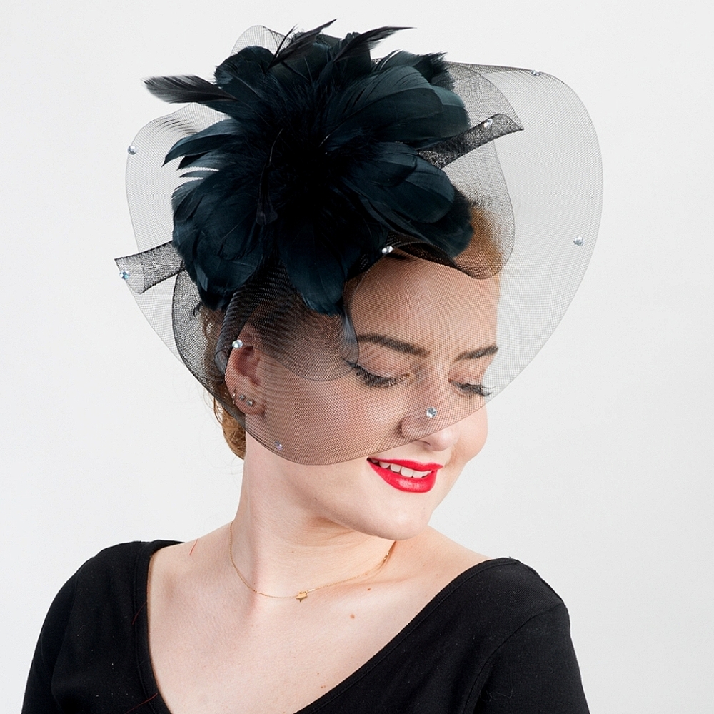 Beloved Millinery Elegant Black Couture Feather Fascinator